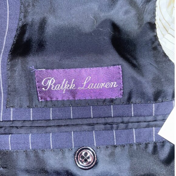 Ralph Lauren Purple Label Navy Pinstripe Wool-Cashmere Blazer - Picture 3 of 4